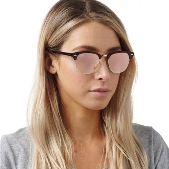 Ray Ban RB3016 Clubmaster Sunglasses Pink Gold - Picture 6 of 7